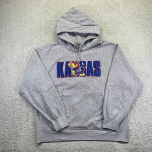 Vintage MV Sport Kansas Jayhawks Hoodie Sweatshirt Mens XL Grey Pro-Weave Heavy